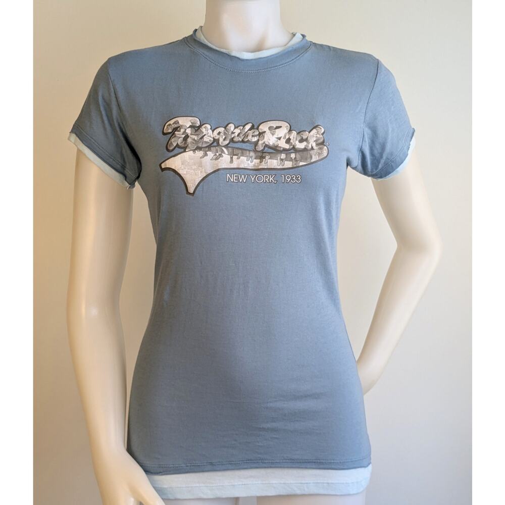 Top Of The Rock Womens Tee Shirt Large Blue NY Mob Swoosh Graphic Cotton NEW